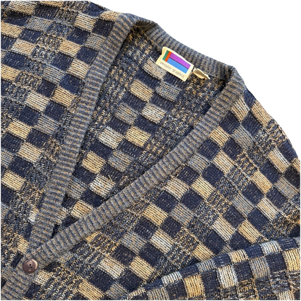 Vintage 90s Sweater Graphix Cardigan Mens XL Multi Blue Geometric Button Front
